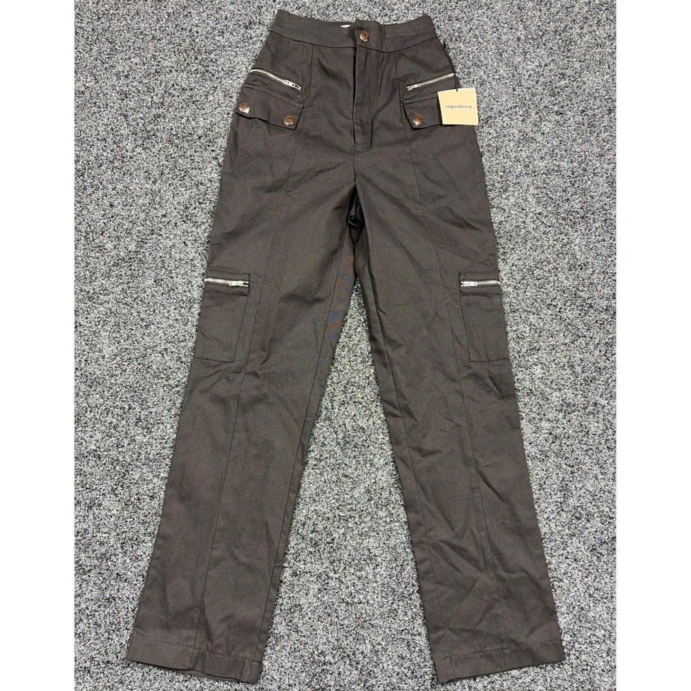 NWT Reformation Superdown Pants XXS Brown Cargo High Waisted Utility Zipper